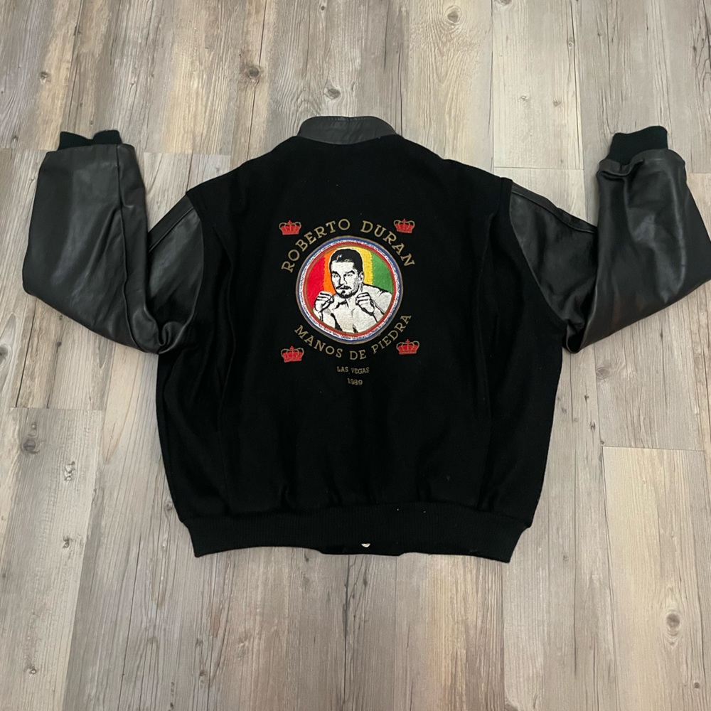Vintage 1989 Roberto Duran Team Exclusive Bomber Jacket Sugar Ray Leonard Fight